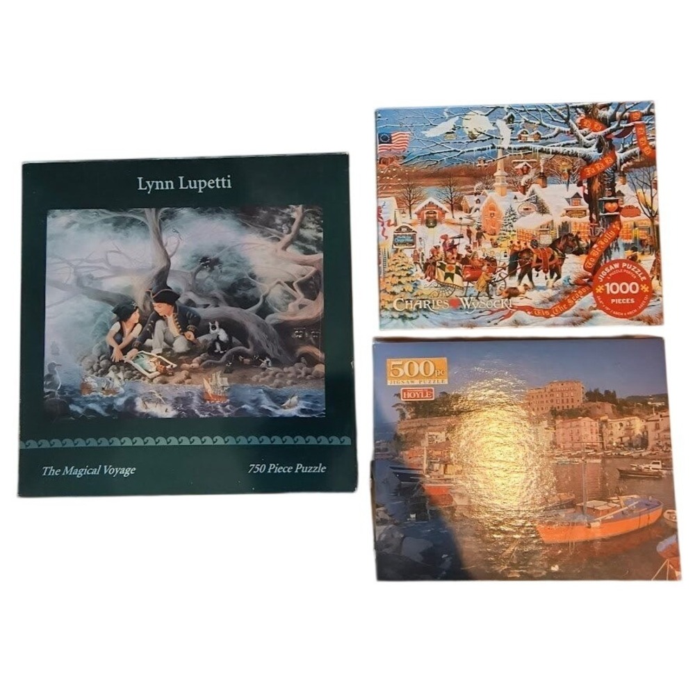 Lot of 3 Jigsaw Puzzles Charles Wysocki Lynn Lupetti Hoyle 500 750 1000 Piece